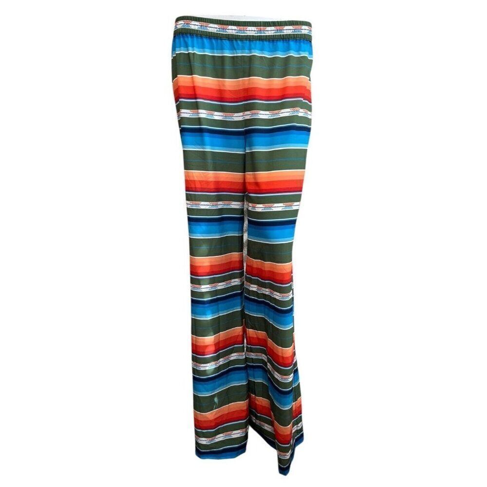Ladies Medium Wide Leg Striped Palazzo Pants Pull On Colorful Elastic Waist